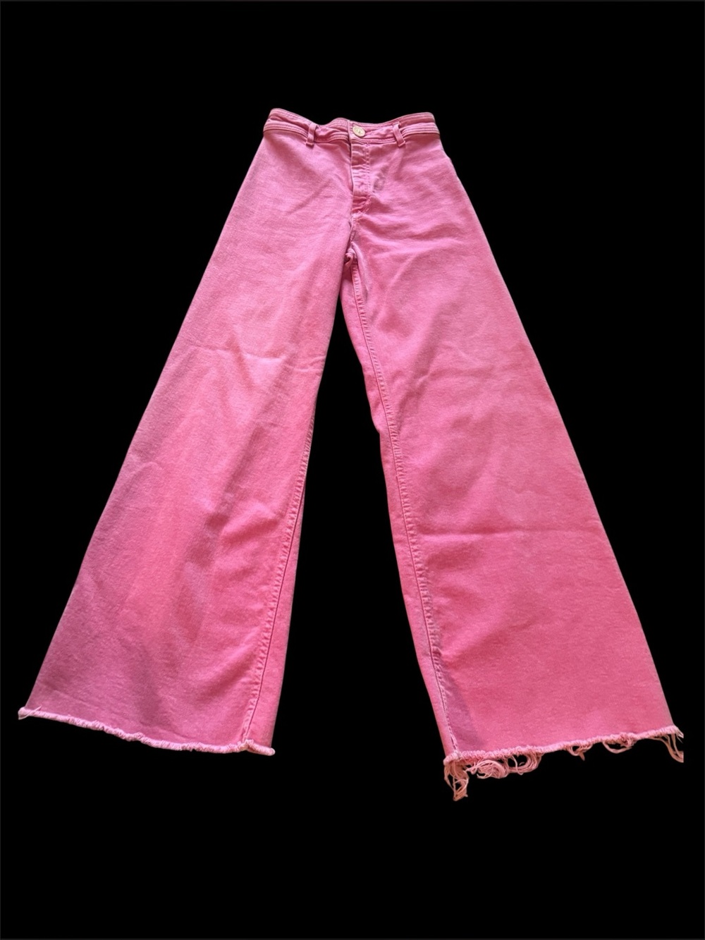 Zara Pink High Rise Wide Leg Raw Hem Jeans Barbiecore Cotton Denim Pants - Picture 2 of 10
